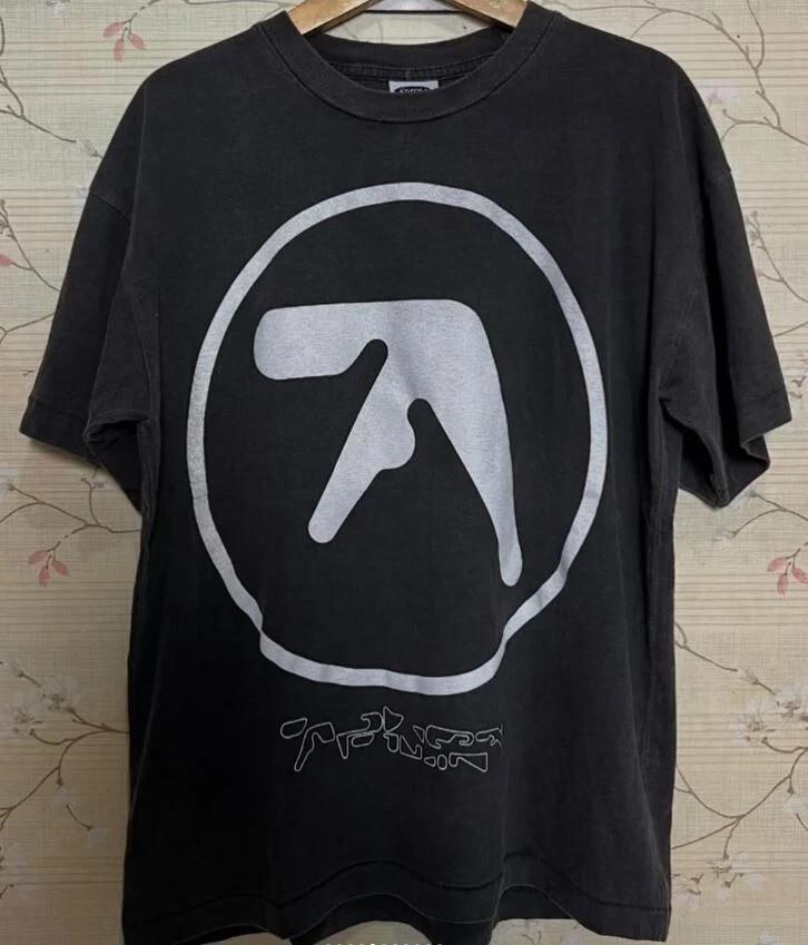 Aphex Twin band Logo 90s Basic black Classic Style T shirt S-5XL S