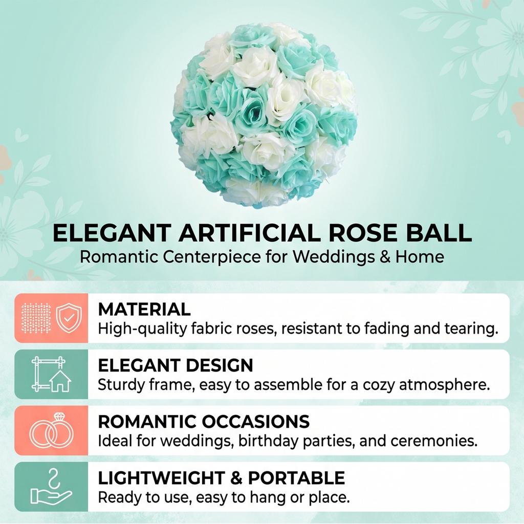 Artificial Flowers Rose Ball for Centerpieces Table Faux Rose Arrangements for Weddings Birthday Party Decor Plastic
