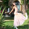 French Temperament Mesh Suspender Dress Slim Seaside Waist Fishtail Vacation Floral Fresh Long Dress Summer
