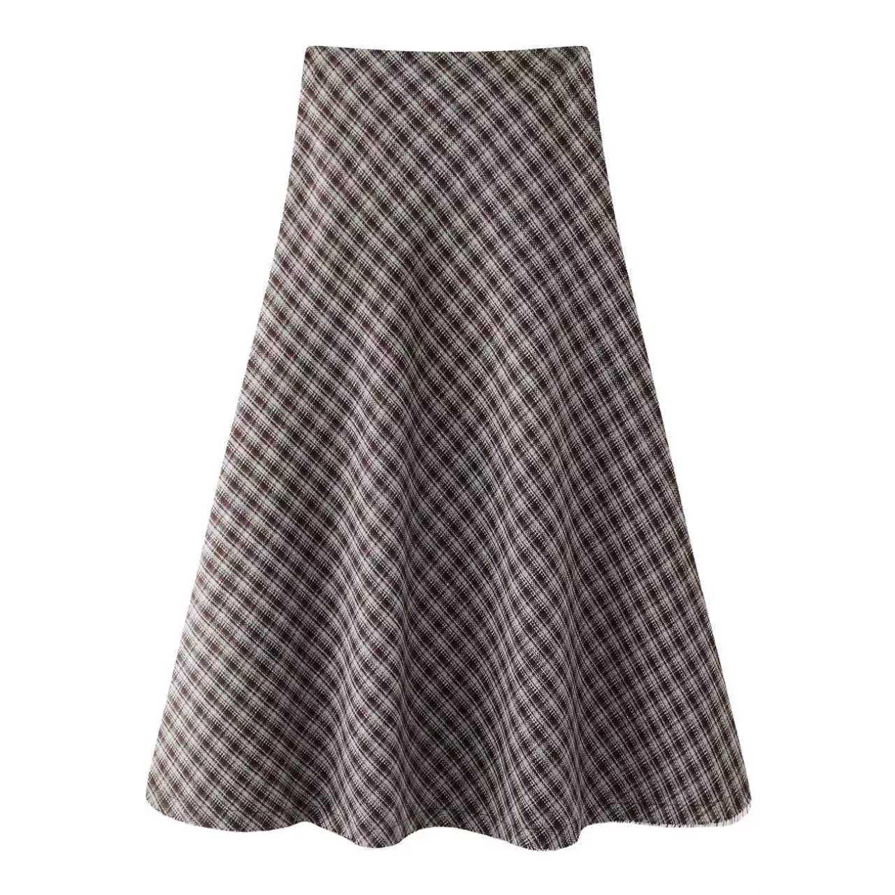 

Winter 2025 Women s Casual Long Plaid Skirt - 5GA34167 S кофейный