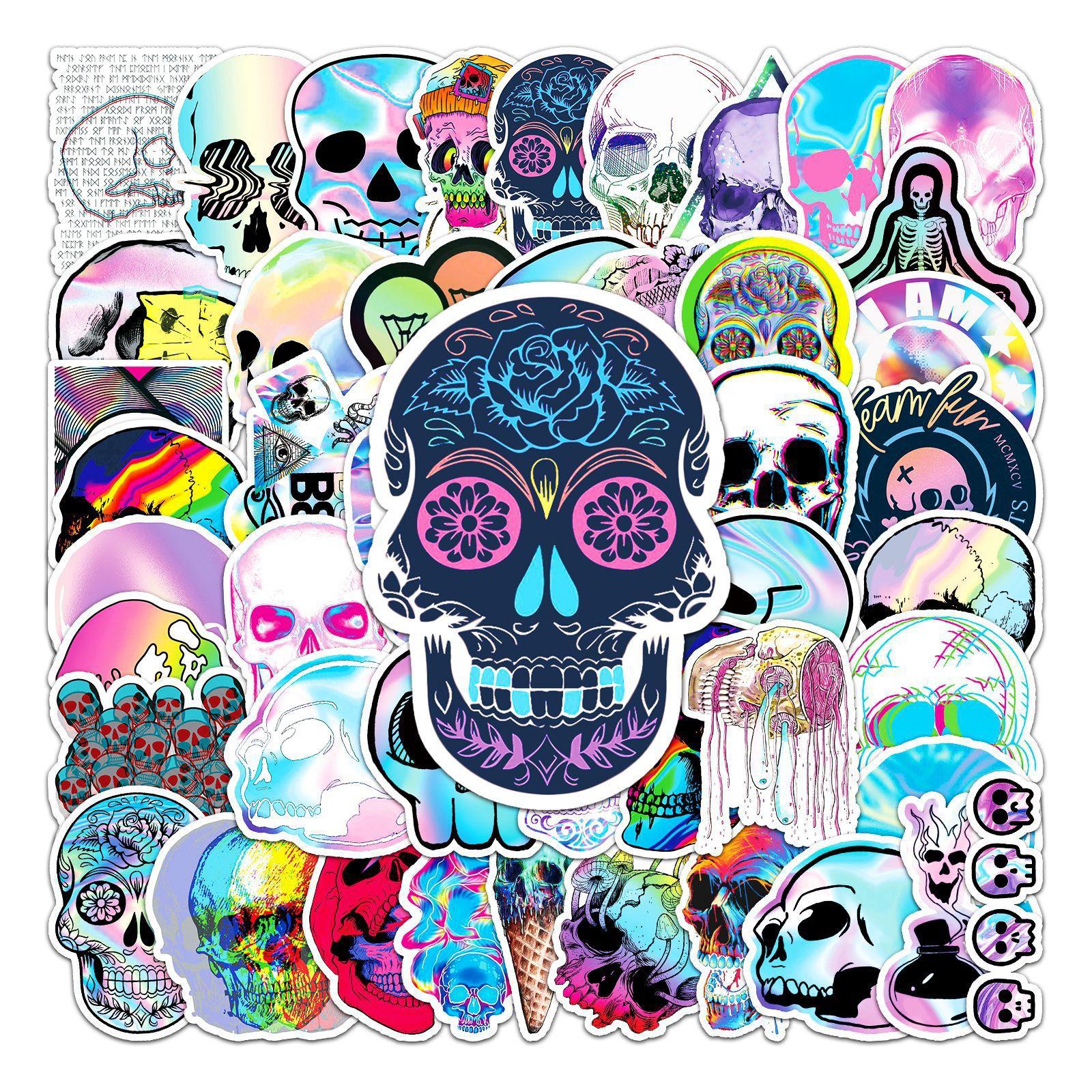 10/50PCS Mixed VSCO Holographic Laser Skull Stickers Graffiti Kids Toy Skateboard Car Motorcycle Bicycle Sticker Decals 10PCS