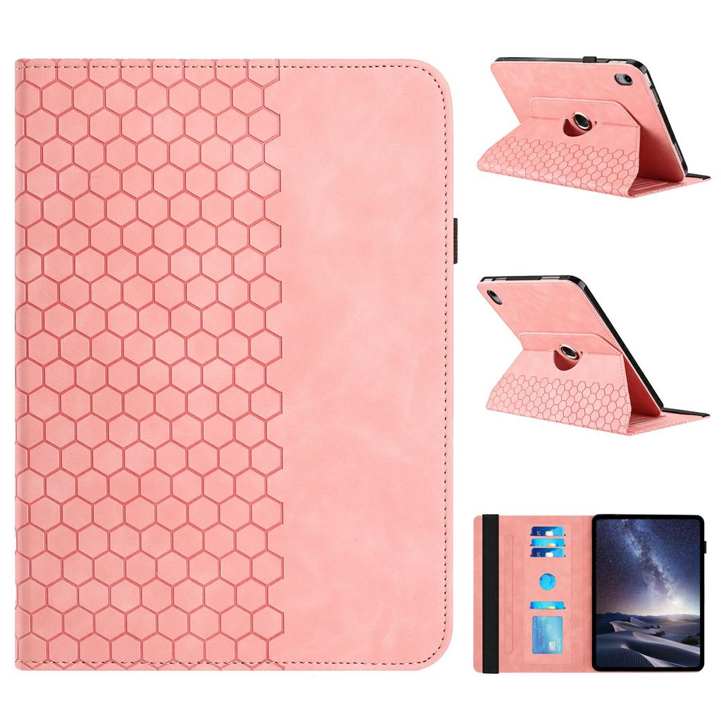 For iPad 10.9 (2022) Leather Case Rotatable Honeycomb Imprinted Shockproof Tablet Cover with Stand