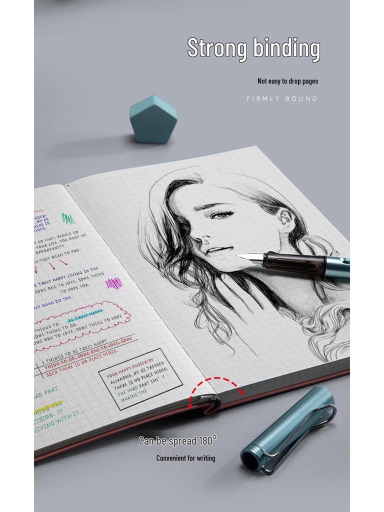 Hand-Painted Grid Notebook: Stylish A5/B5 for College Students with Thick Pages, A4 Journal
