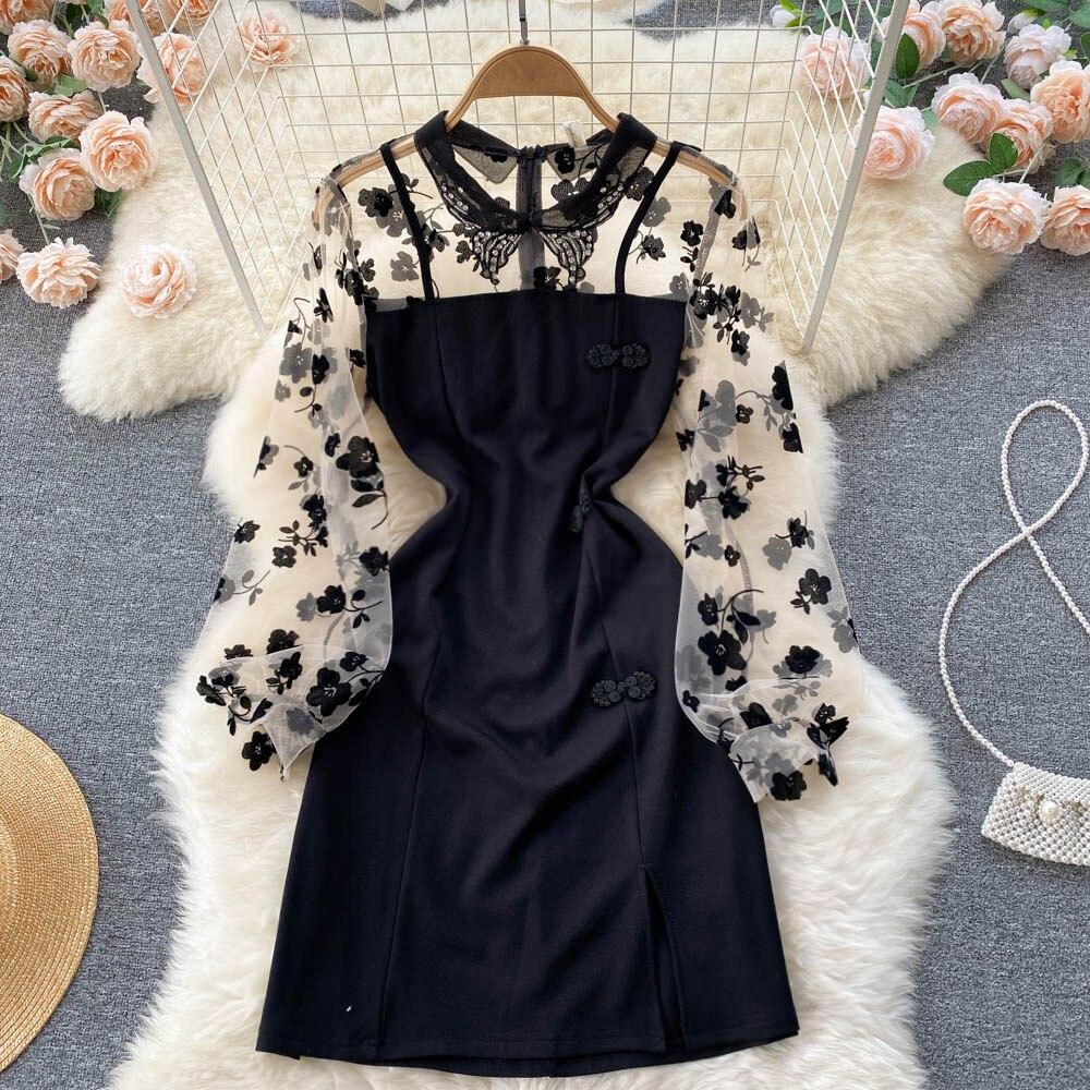 

RUGOD, элегантное маленькое черное платье в стиле новых знаменитостей в стиле Хепберн, женское сетчатое платье с тонким разрезом на талии S чёрный