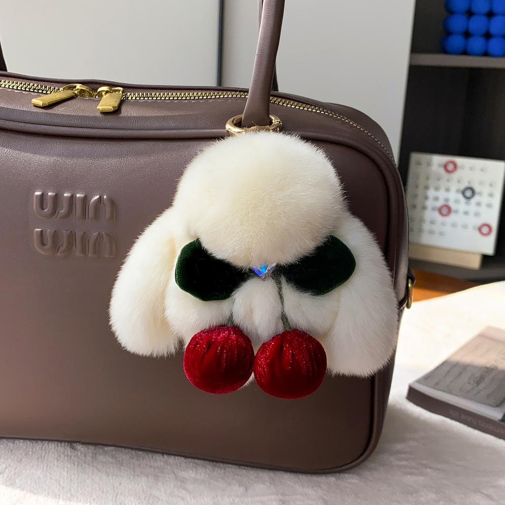 Cute Plush Rabbit Keychain With Bow Doll Keyring Soft Stuffed Animal Bag Charm Real fur Bunny Pendant Accessory for Girls Gifts