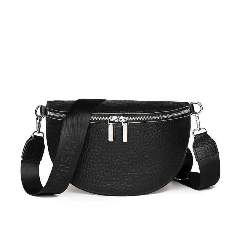 Leather Women's Bag Fanny Pack New Trendy Fashion Shoulder Messenger Bag First Layer Cowhide Breast Bag Small Bag