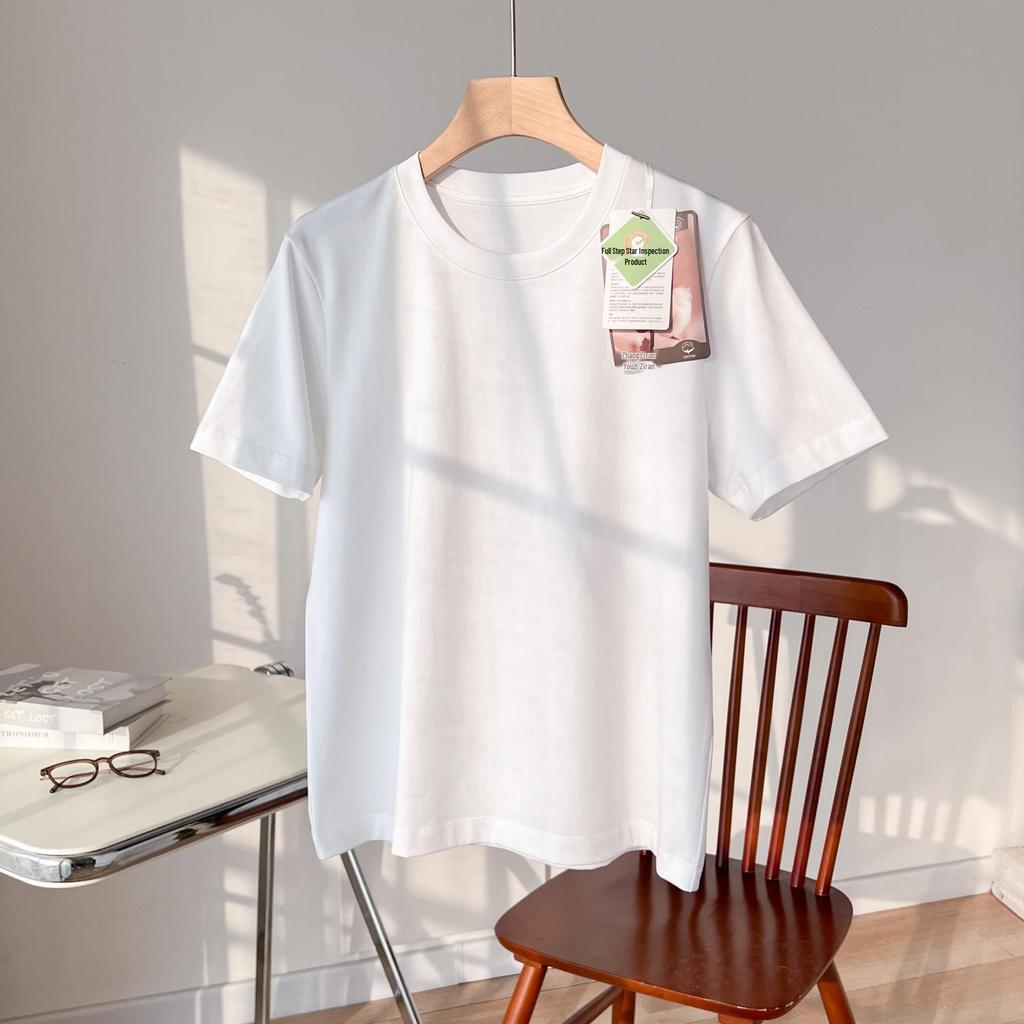 Women's Summer Loose-Fit Short Sleeve Round Neck T-Shirt - High Twist, Long-Staple Cotton, Wrinkle-Resistant.