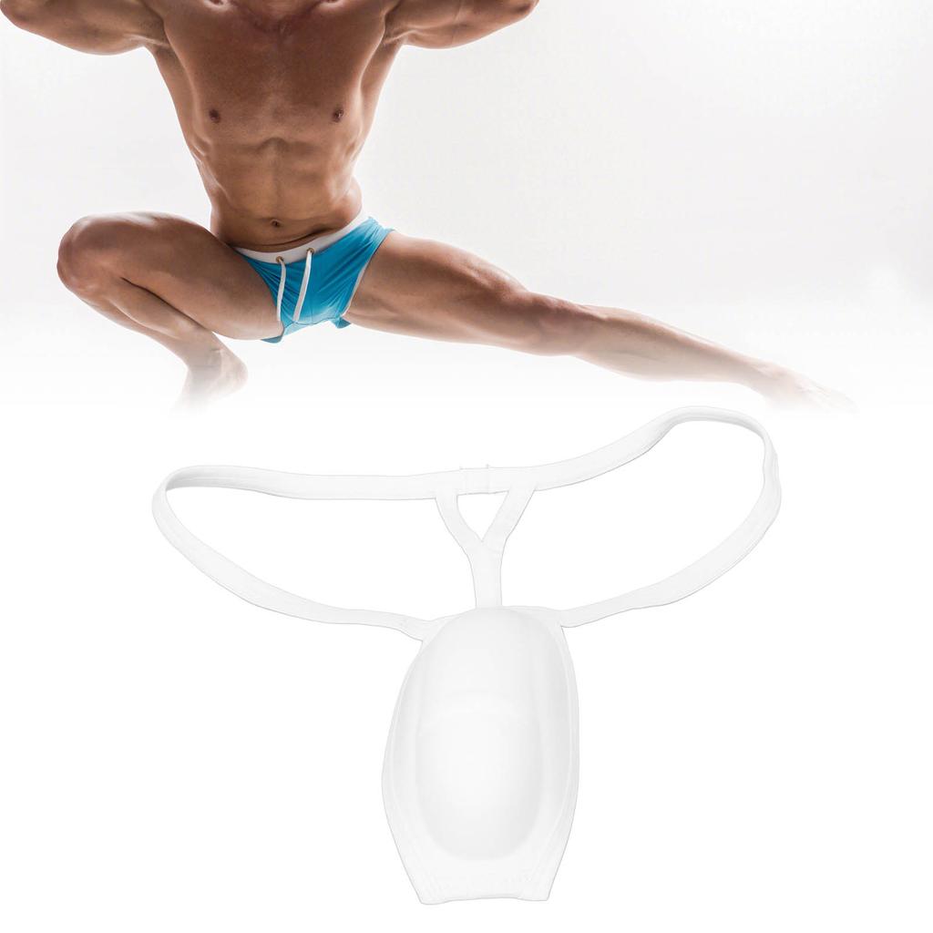 Men Bulge Cup Soft Polyester Cotton Stereo Shape Bulge Covering Up Underwear Cup with Strap White