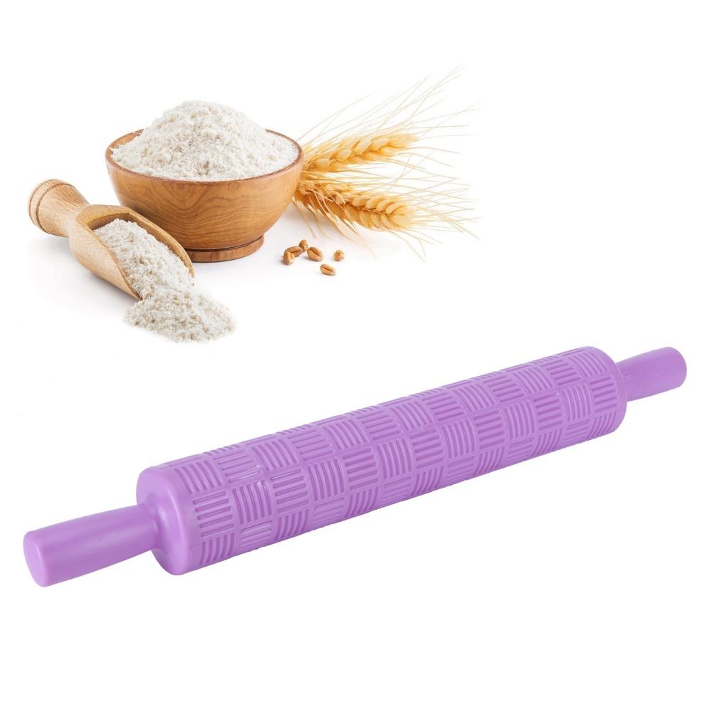 PP Embossing Rolling Pin 3D Pattern Non-Stick Pattern Rolling Pin Twin Handles Horizontal Stripe Willow Leaf Cookie Rolling Pin