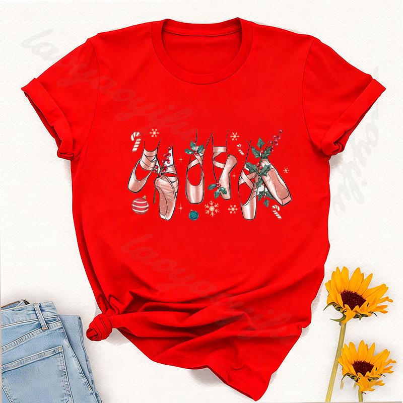Ballet Slipper Cotton TShirt Merry Dancemas TShirt Dancing Christmas TShirt Ballerina Christmas Gift Women Clothes Y2k Top