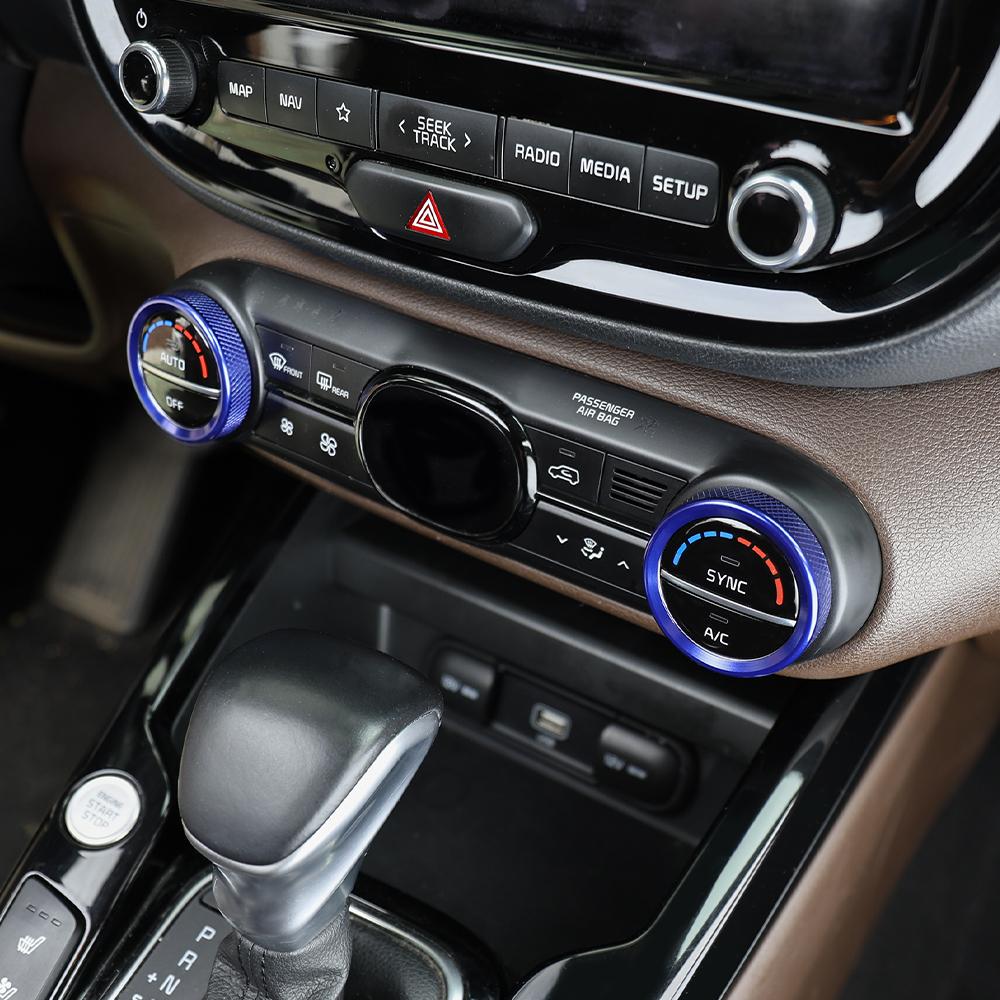 For Kia Soul -2025 2PCS High-End Version Aluminum Red Blue Black Air Conditioner Knob Trim Ring Control Adjust Button Cover