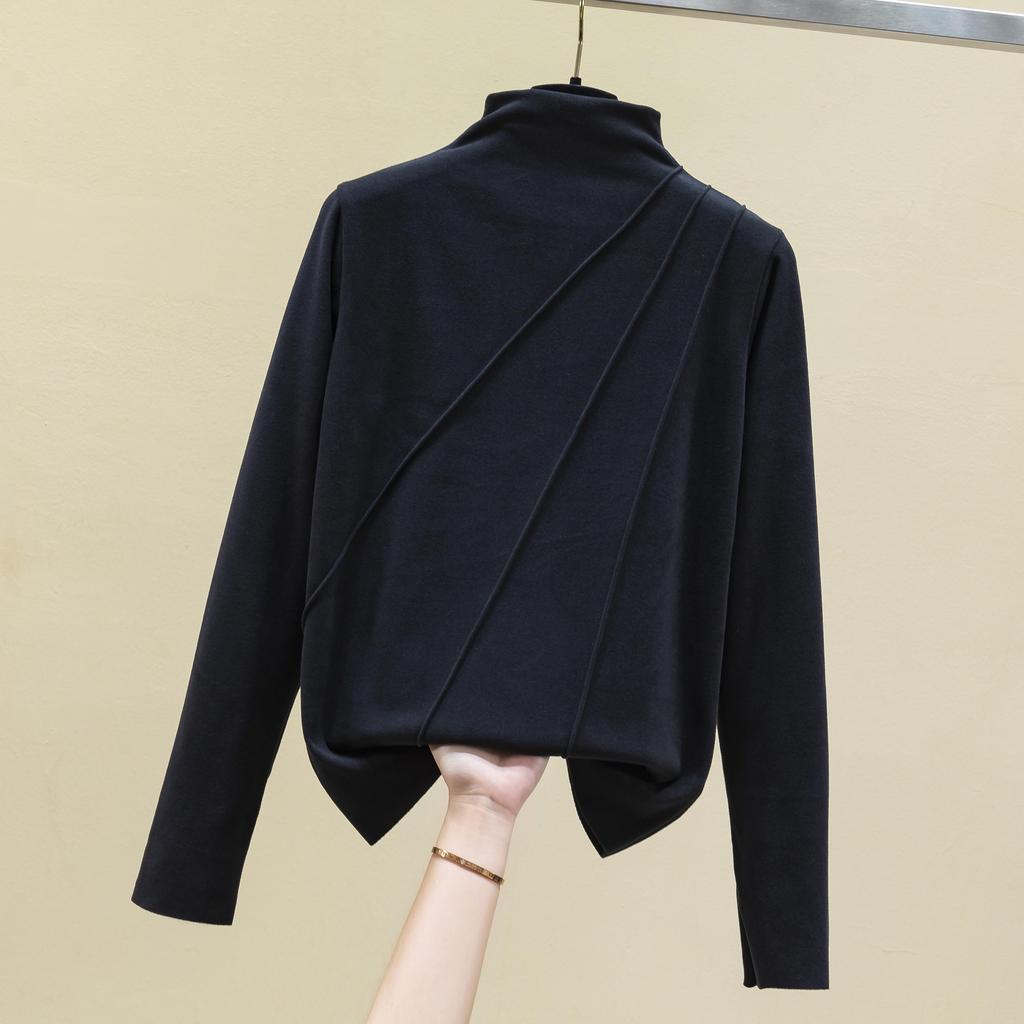 Maglia a maniche lunghe in velluto double-face a collo semi-alto per intimo da donna con t-shirt isolante in velluto tedesco e top versatile spesso e felpato
