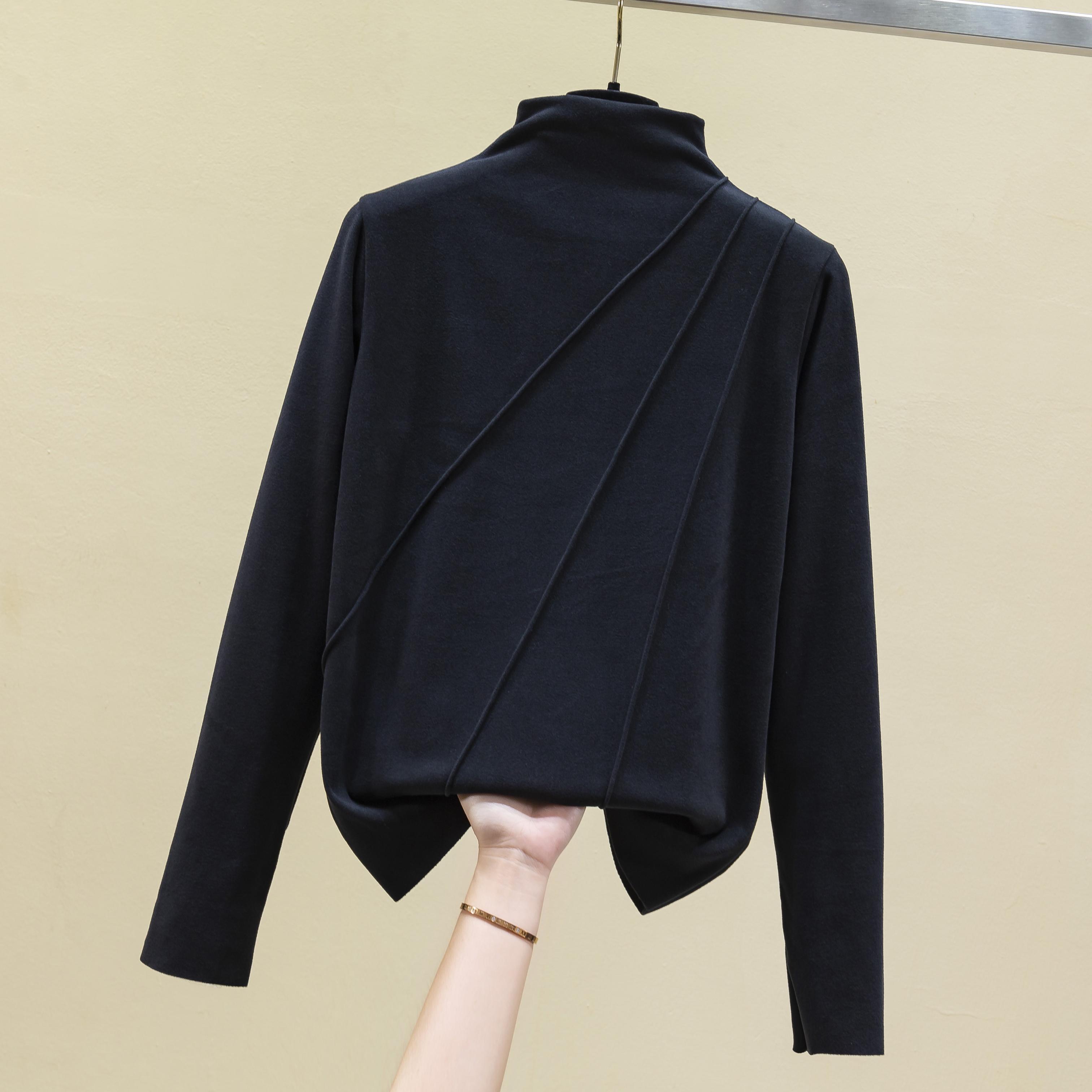 

Двусторонний бархатный свитер с половиной высокого воротника, женский внутренний слой с футболкой с немецким бархатным утеплителем и плюшевым утолщенным универсальным верхом L чёрный