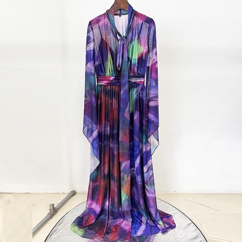 Iridescent Print Flowy Sleeves Maxi Dress - High Street Fashion Spring 2026 XXL