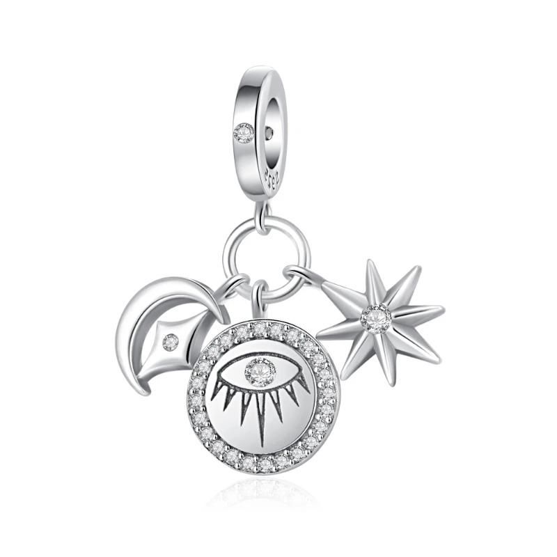925 Silver Eye of Greece Devil Pendant Charm Bead for DIY Women Jewelry Bracelet Necklace