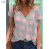 2025 dámské tričko s výstřihem do V, retro potisk s puntíky, módní dámské volnočasové tričko s krátkým rukávem, top pro ženy na léto