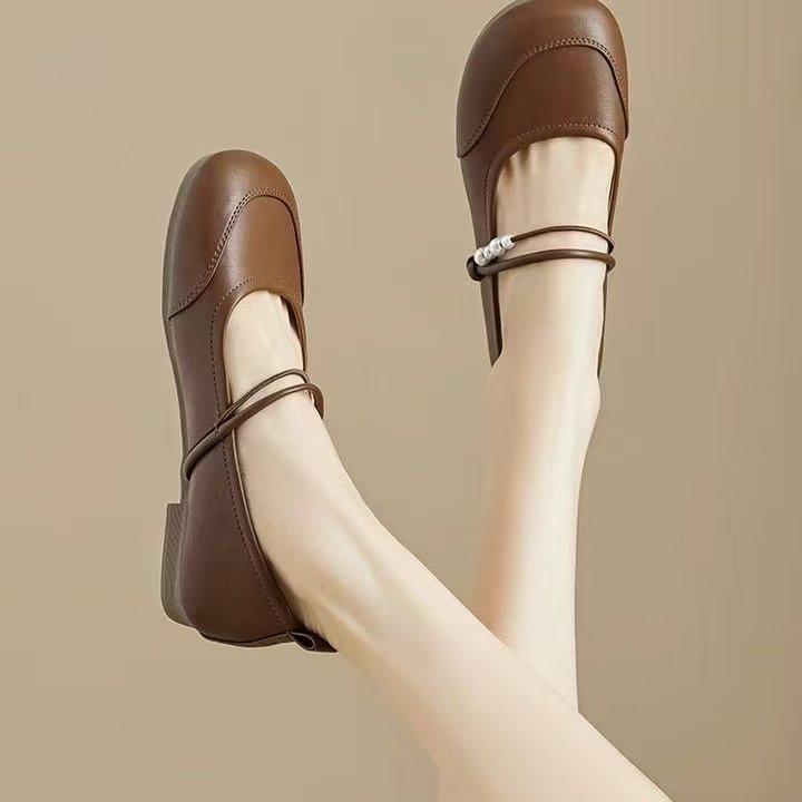 

Женские туфли-лодочки с неглубоким вырезом на мягкой подошве и противоскользящей подошве, новинка осени 2025 года, модные вечерние туфли Мэри Джейн на плоской подошве с французской мягкой подошвой для женщин 40 темно-коричневого