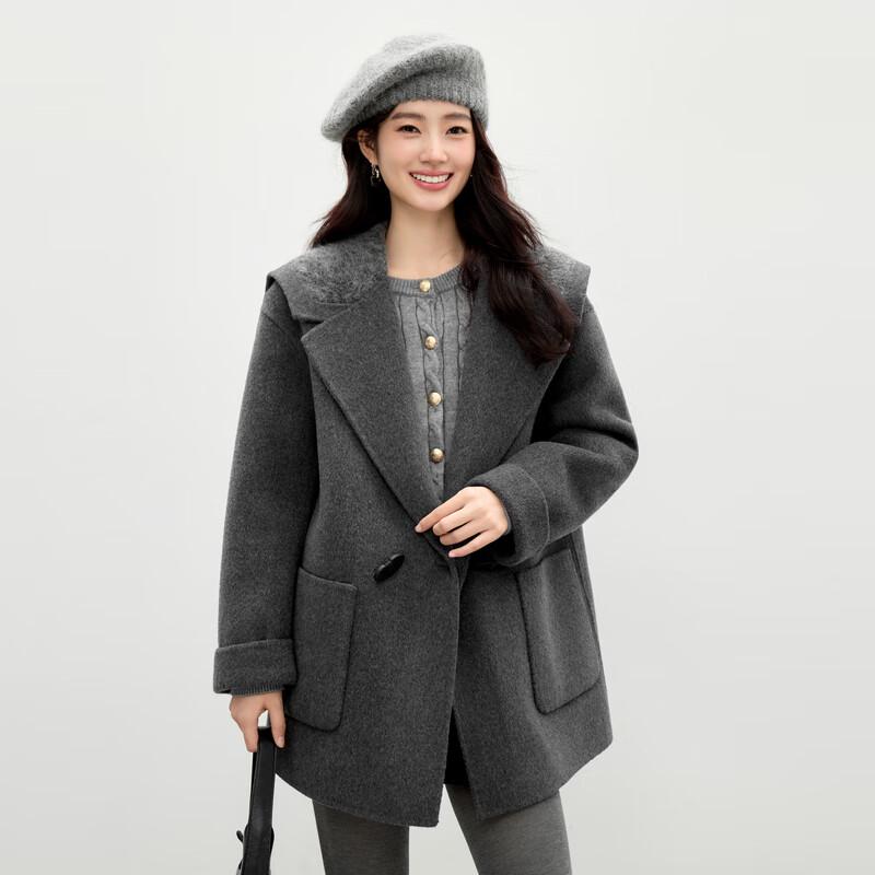

Qooco Women s Lambswool Cashmere Sailor Collar Wool Coat L