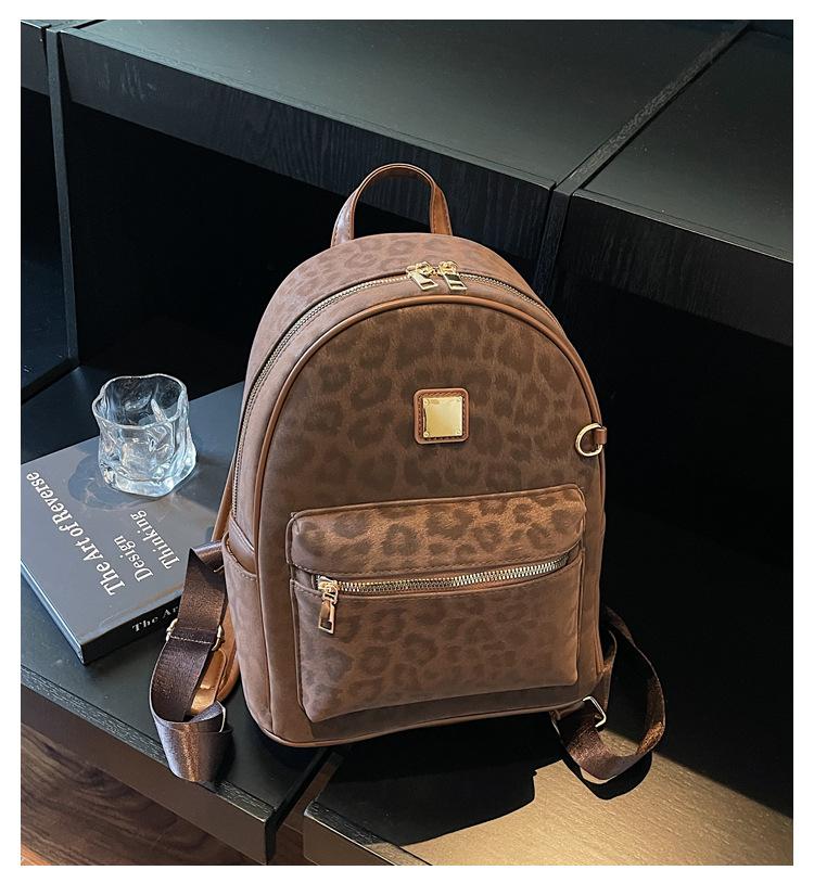 Schoolbag1011 new super fire Korean ins leopard print backpack for women's large-capacity travel commuting versatile small backpack
