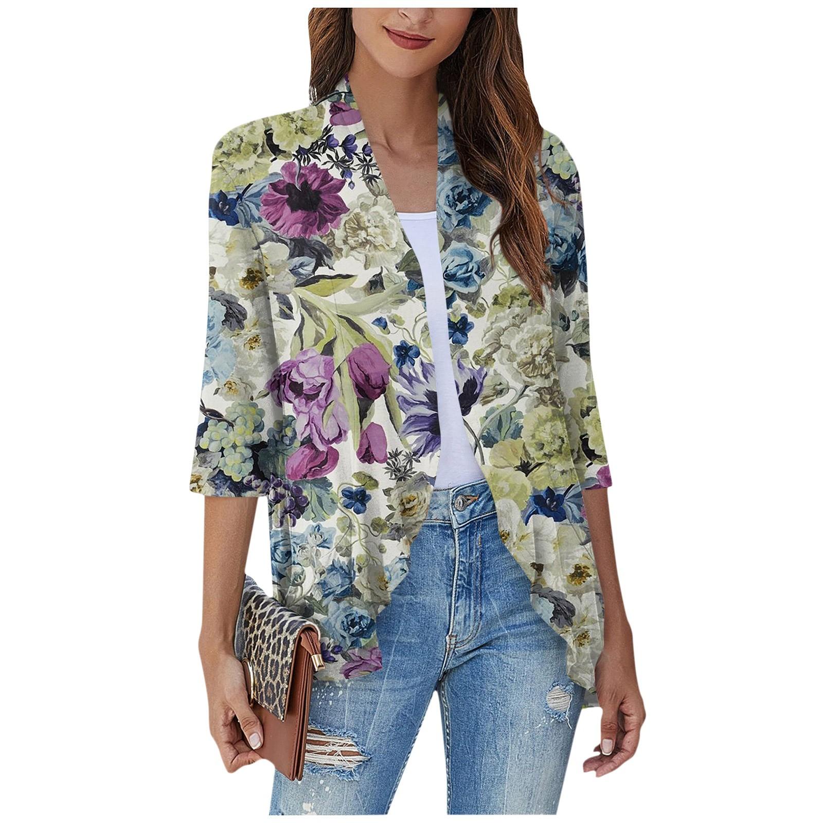 

Women S Casual Daily Cropped Sleeve Top Sleeve V Neck Fashion Printed Shirt Top Soft Drape Ruffle Cardigan XL