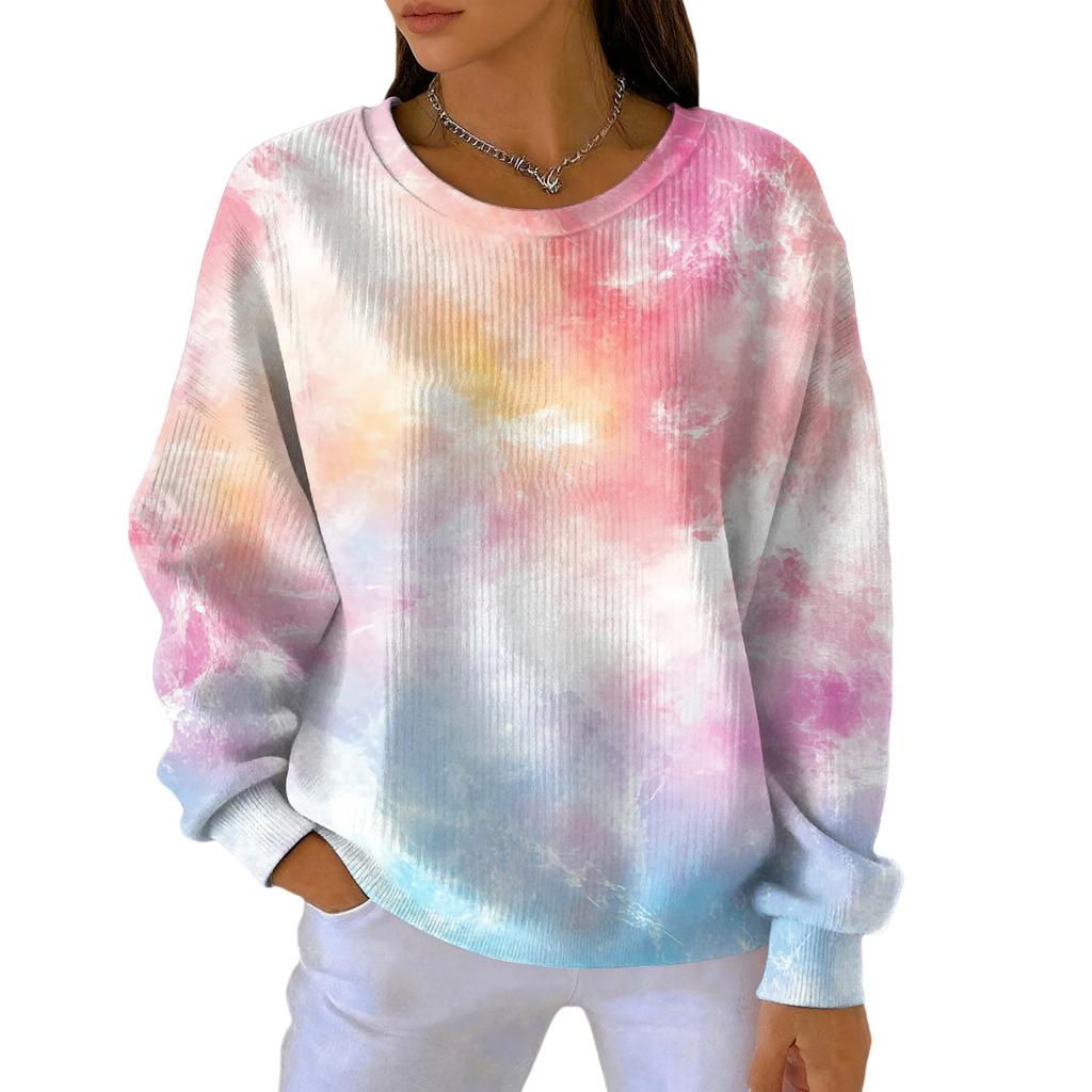 Mote for kvinner, avslappet genser med gradient tie-dye-trykk, sports-langermet topp