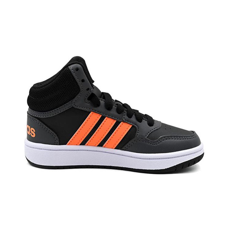 Adidas Neo Hoops 3.0 Mid K Fabric Casual Slip-Resistant Durable Mid-Top Kids Skate Shoes Kids Sneakers Black Orange HQ4492
