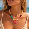 Vnox Women Resin Heart Pendant Beaded Necklace, Adjustable Gold Chain Candy Color Choker Boho Holiday Summer Beach Jewelry Gift