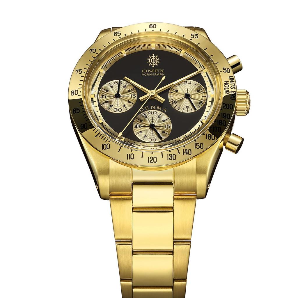 [OMECO] Uhr Herren Omex DENMA Vintage Modell Wasserdicht bis 3 ATM Omeco Uhr Omeko Uhr Hommage Uhr Omex Uhr (Gold x Schwarz)