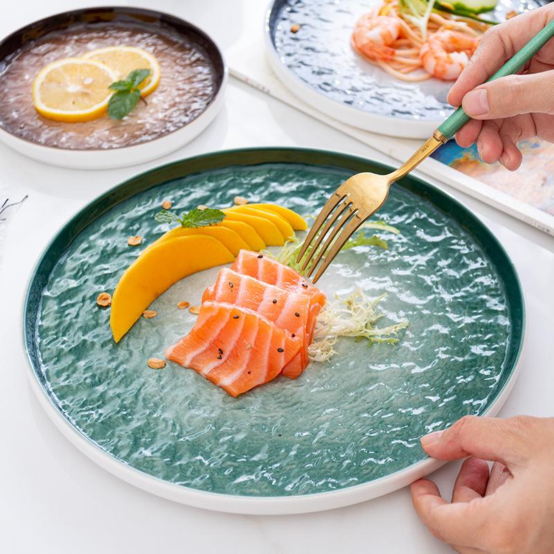 Nordic Stone Pattern Ceramic Steak Plate Vegetable Plate Hotel Restaurant Household Plate Tableware Western Plate Holiday Gift Box