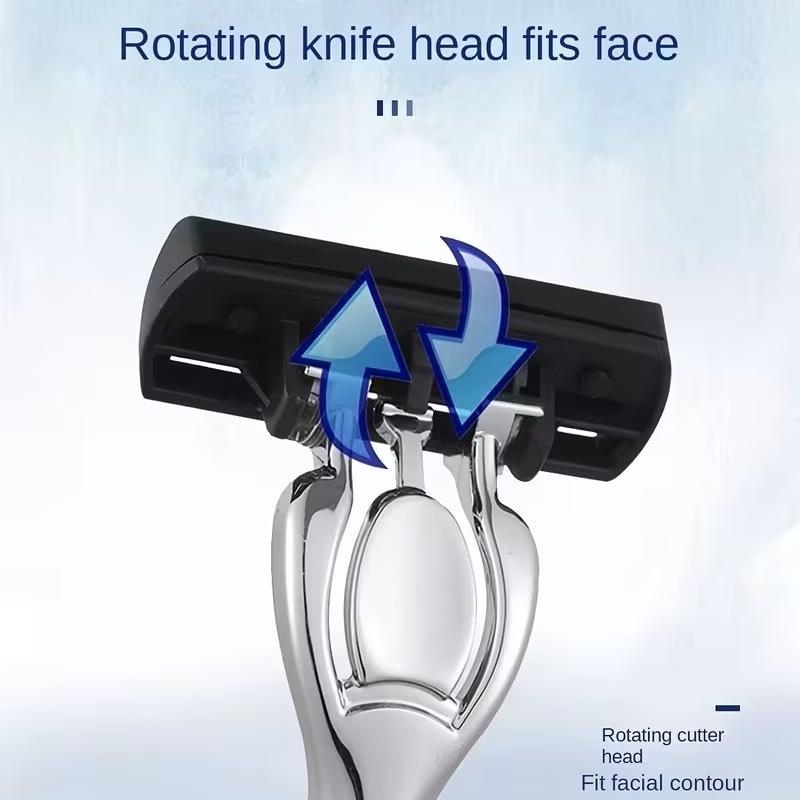 Classic Six-Layer Razor with Non-Slip Handle and Multi-Blade Head Combo
