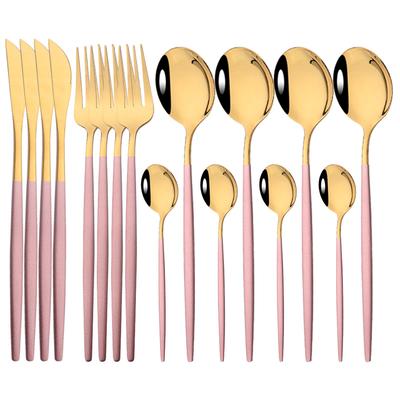 16st Rosa Guld Bestick Servis Set Spegel Rostfritt Stål Bestick Kökskniv Gaffel Sked Restaurang Bröllopsbestick Set