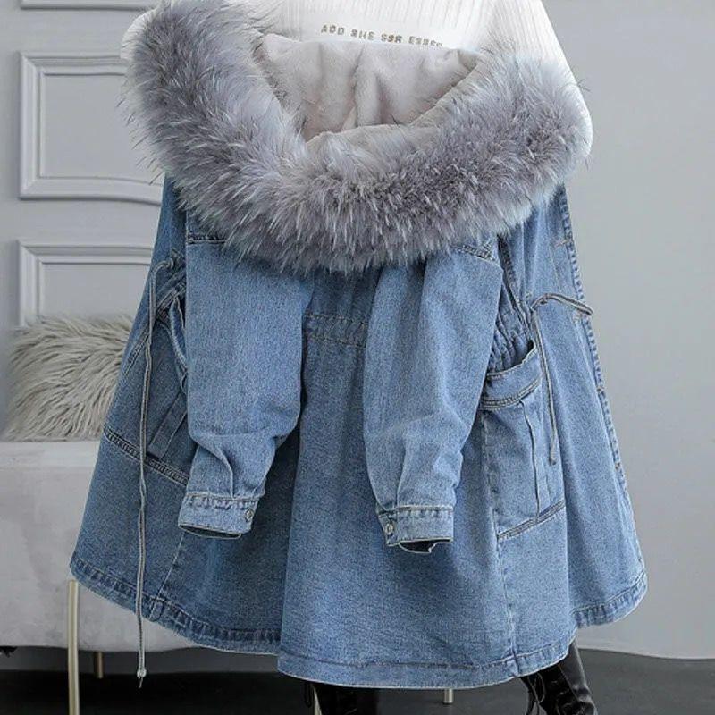 Winter Damen Jeansjacke Mantel Lange Jeans Jacken Herbst Winter