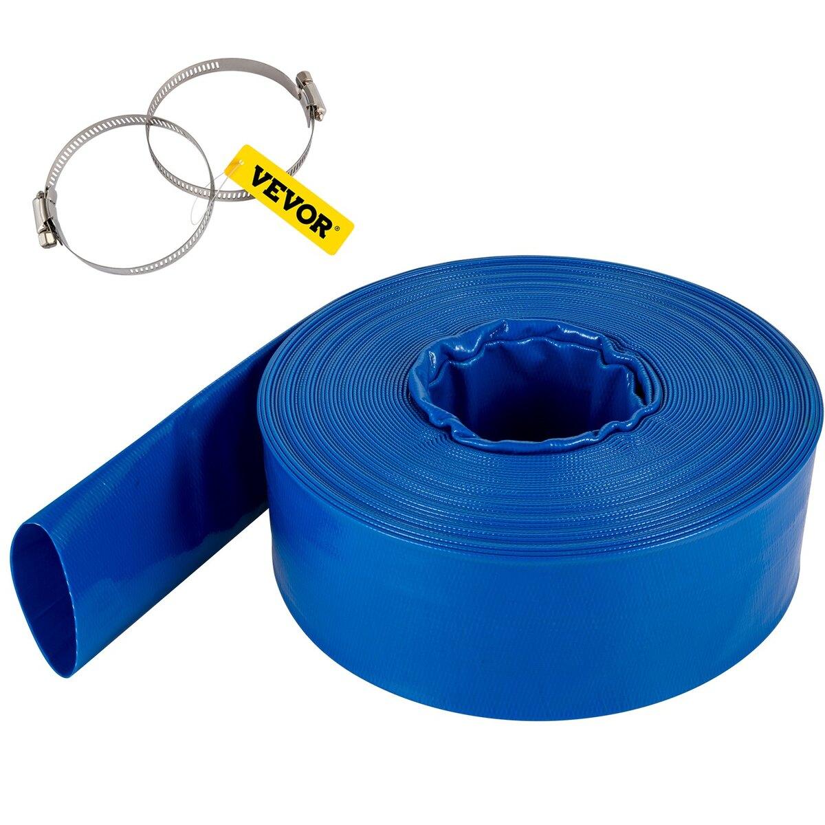 Tuyau de refoulement, 4 x 105', Tuyau plat en PVC, Tuyau de vidange de contre-lavage robuste avec pinces, Résistant aux intempéries et à l'éclatement, Idéal pour piscine &