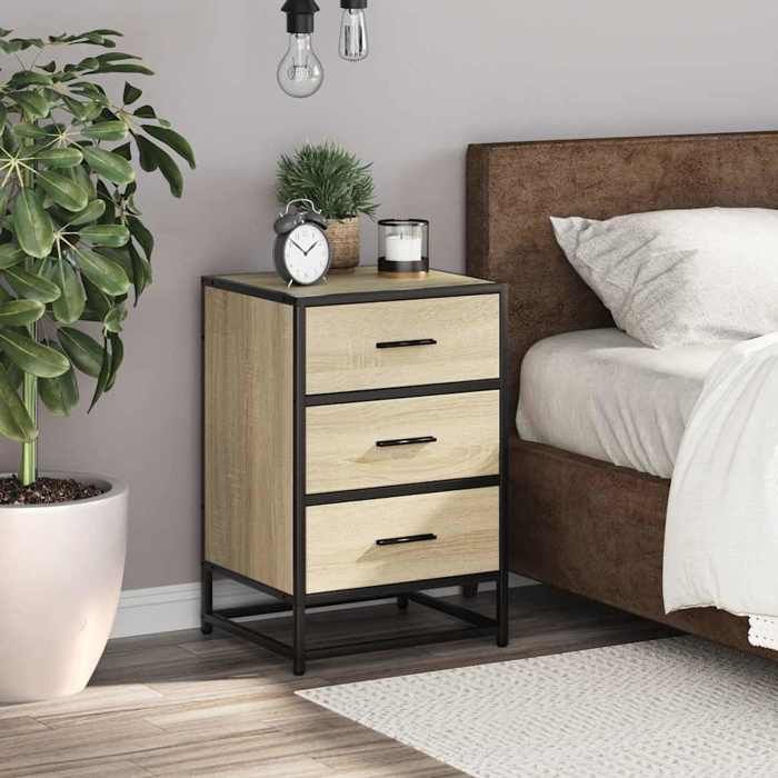VidaXL Bedside Table Sonoma Oak 40x34.5x60cm Engineered Wood Metal, Side Table, Bedside Cabinet, Side Table 848720