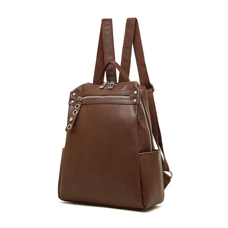 First-layer Vegetable-tanned Leather Backpack, Large-capacity Travel Light and Niche Leather Women's Bag, Business Trip Backpack