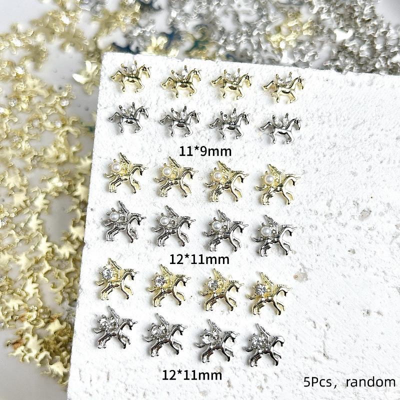 5Pcs 3D Alloy Pony Pearl Diamond Nail Accessories Charms Horse Diy Manicure Nail Art Jewelry Manicure Decoration Accessories