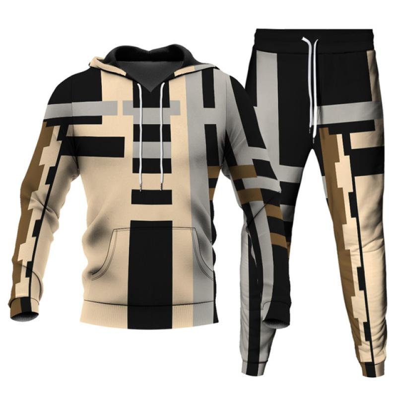 Pánské Jogging Kalhoty Mikina Patchwork Mikiny s 3D potiskem Kalhoty 2dílná sada Streetwear Běžné Teplákové Pánské Oversized S-6XL