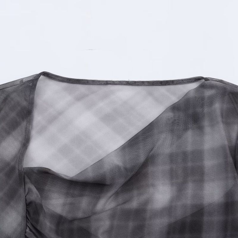 Kaslead New Arrival Women's Clothing Fashion Style Fashion Gingham Silk Net Tops Skirt 5039846 5039847