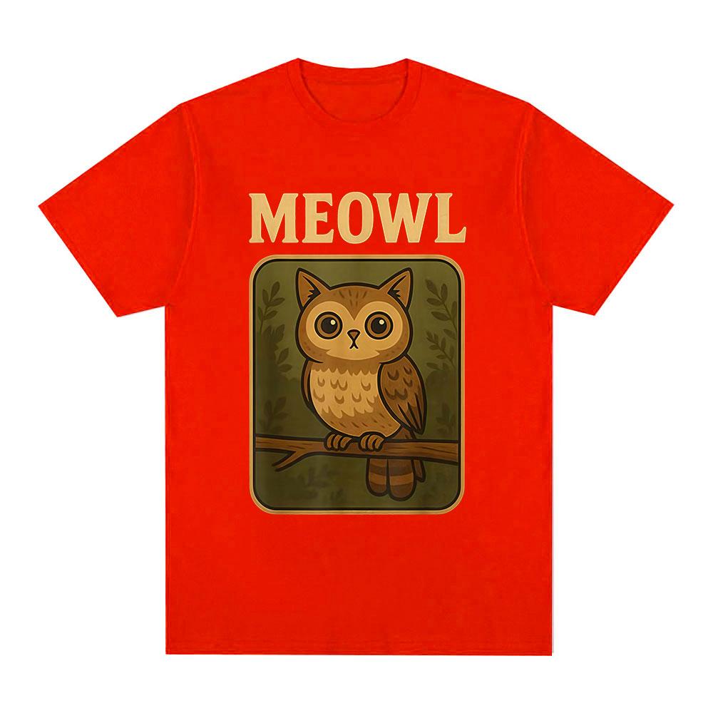 Meowl Cat Owl Funny Meme Graphic Tshirts Mens Clothing Fashion Harajuku Short Sleeves Tees Cotton Summer T Shirts Streetwear