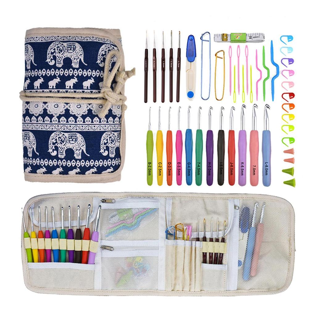 Aluminum Alloy Crochet Hooks Set, Ergonomic grip Handles Yarn Knitting Kit with Case for Arthritic