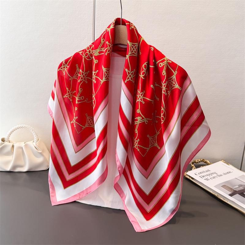 Retro Gorgeous Imitation Silk High-End Printing Large Square Scarf Silk Scarf Shawl Headscarf Neck Protection Scarf Decorative Women'S Scarf