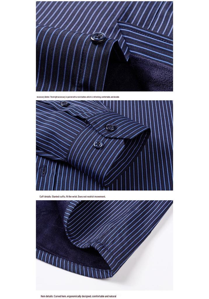 Men's Fleece-Lined Striped & Checkered Business Casual Warm Shirt for Middle-Aged & Elderly