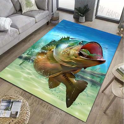 Alfombra Impresa de Pesca Big Fish para Sala de Estar, Dormitorio, Mesita de Noche, Baño, Felpudo, Alfombra de Área, Alfombra Resistente para Sofá, Decoración del Hogar para Regalos