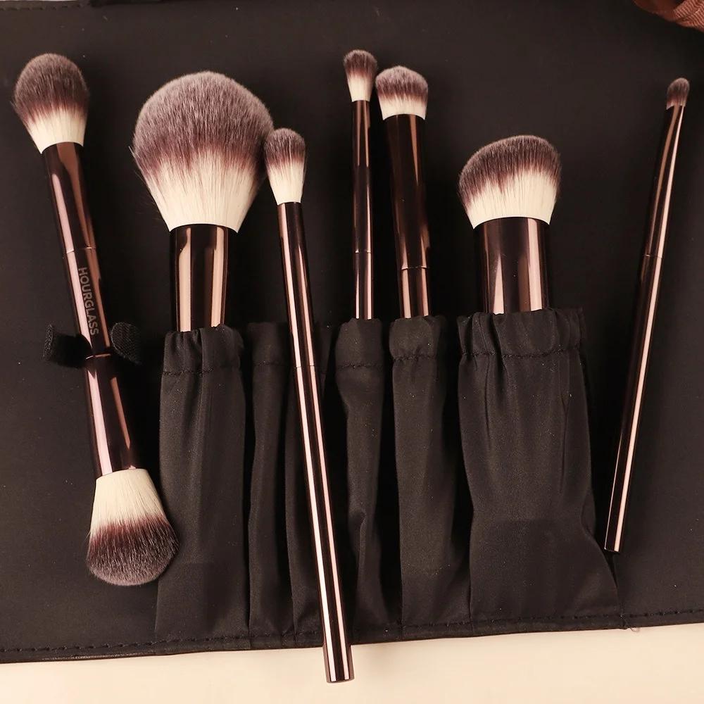 Veganes Make-up-Pinsel-Set, 7 Pinsel mit Beutel, Kunsthaar, Metallgriff, Kosmetikpinsel-Set