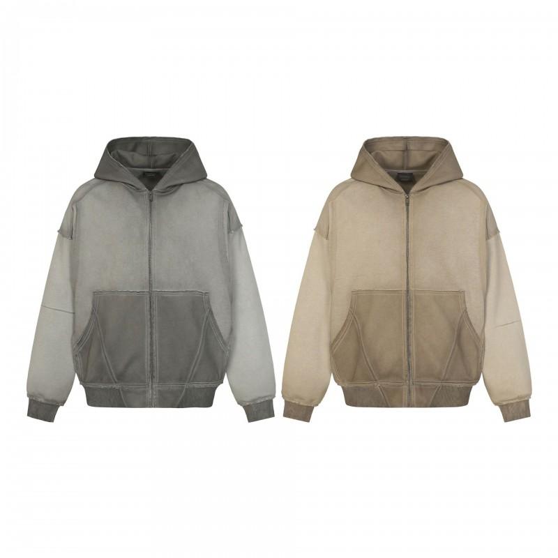 Washed Distressed Oversized Zip Hoodie Men American Streetwear Heavyweight Sweatshirt
