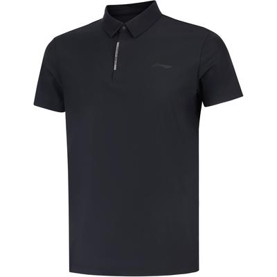Li Ning Fitness Series Solid Color Comfortable Breathable Versatile Casual Short Sleeve Polo Shirt Men Tops Black APLU151-1