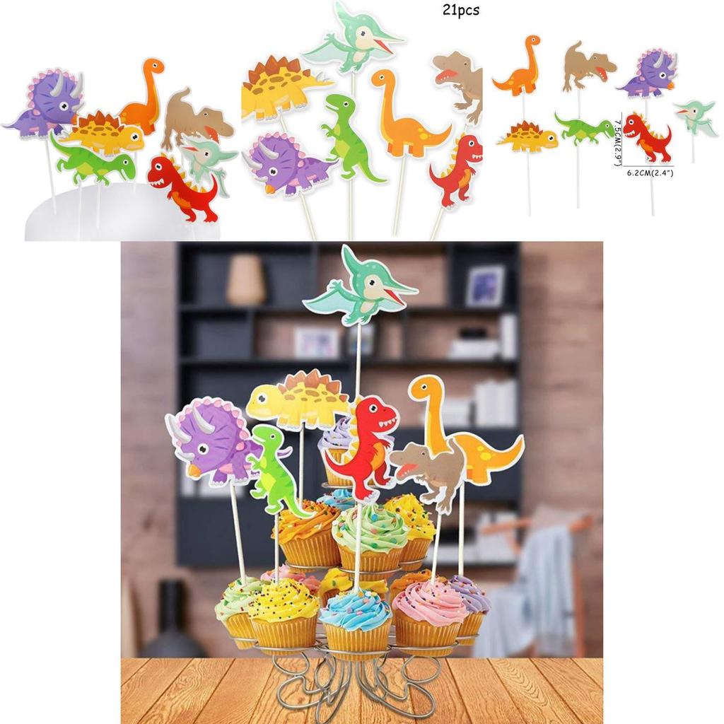 Dinosaur Dessert Flag Plugin Set 21pcs Paper Party Supplies For Celebration Events