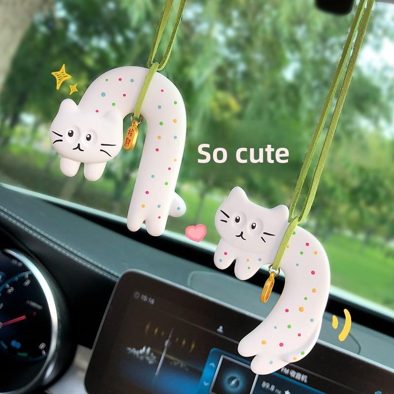 Cute Cartoon Cat Design Car Air Freshener Rearview Mirror Pendant Creative Decoration for Girls' Interior Cono Aroma