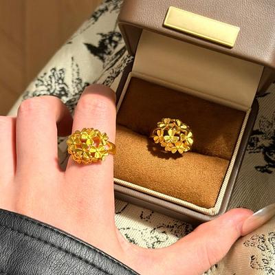 24 Karat echt vergoldeter antiker geometrischer Blumenring Ring Ring Persönlichkeit Temperament Schmuck