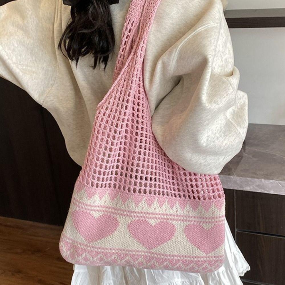 Boho Crochet Bag Leisure Weave Shoulder Bag Fashion Knitted Tote Bag Summer